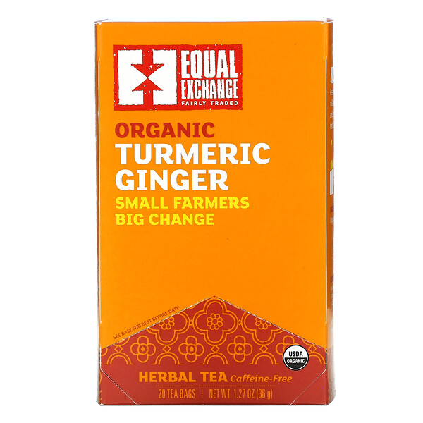 Organic Turmeric Ginger Herbal Tea, Caffeine-Free, 20 Tea Bags, 1.27 oz (36 g)