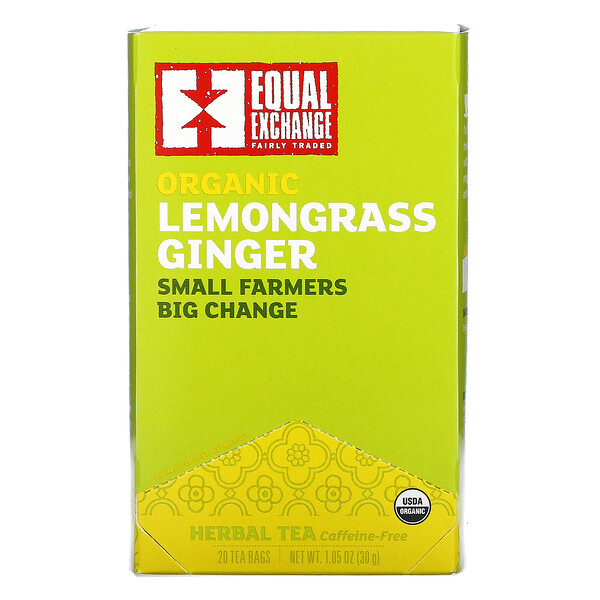 Equal Exchange‏, Organic Lemongrass Ginger Herbal Tea, Caffeine-Free, 20 Tea Bags, 1.05 oz (30 g)