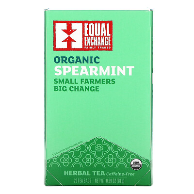 Купить Equal Exchange Organic Spearmint Herbal Tea, Caffeine-Free, 20 Tea Bags, 0.99 oz (28 g)