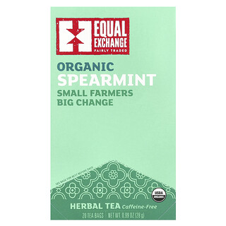 Equal Exchange, オーガニック スペアミント、ハーブティー、カフェインフリー、ティーバッグ20個、28g（0.99オンス）
