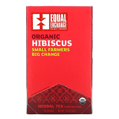 Купить Equal Exchange Organic Hibiscus Herbal Tea, Caffeine-Free, 20 Tea Bags, 1.41 oz (40 g)