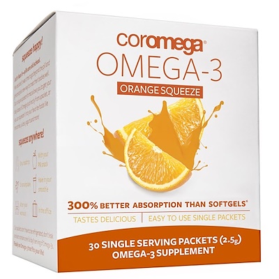 

Coromega Омега-3, Свежевыжатый апельсин, 30 порций в индивидуальных пакетах по (2.5 г) каждый