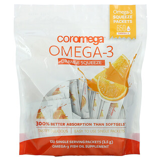 Coromega, أوميجا-3، عصير البرتقال، 120 عبوة، وزن الواحد (2.5 جم) 