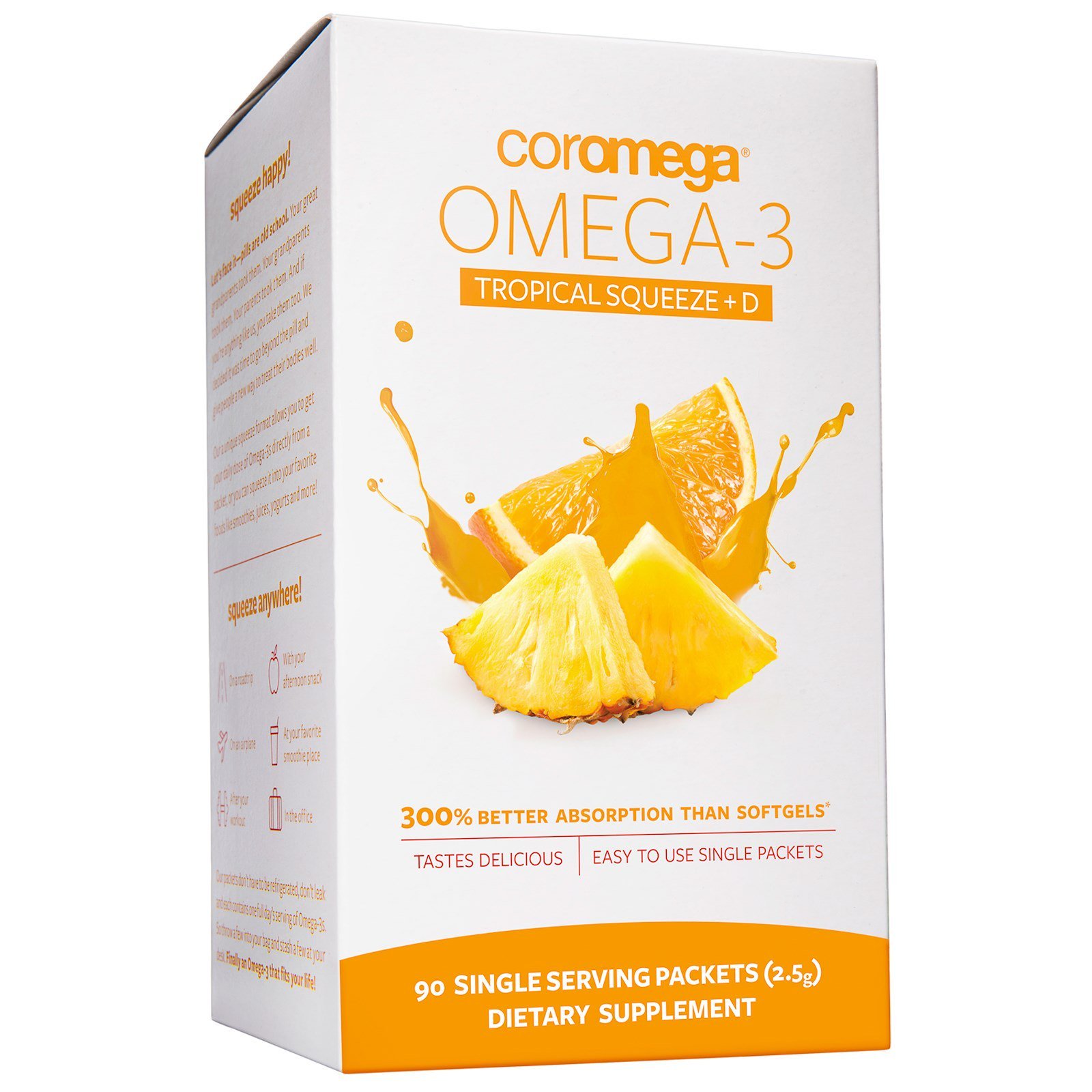 Coromega オメガ3トロピカル スクイーズ D 650 Mg 90パケット 使い切りタイプ 各 2 5 G Iherb