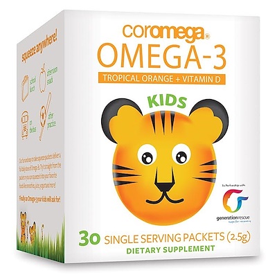 Kids, Omega-3, тропический апельсин + витамин D, 30 одноразовых пакетиков (2,5 г)
