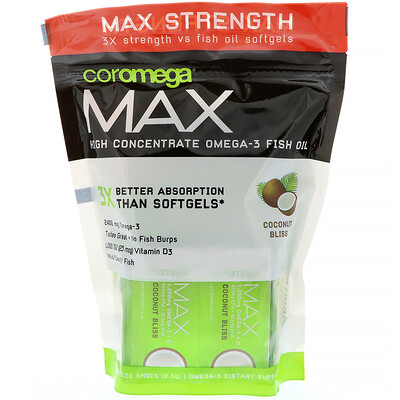 Max, High Concentrate Omega-3 Fish Oil, Coconut Bliss, 60 Squeeze Shots, 2.5 g Each