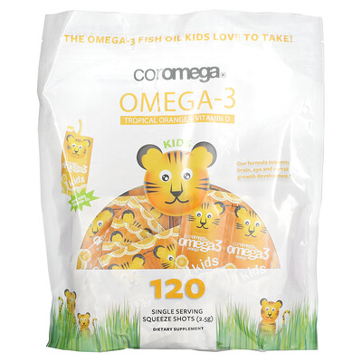 

Coromega Kids Omega-3 Tropical Orange + Vitamin D 120 Single Serving Squeeze Shots 2.5 g Each