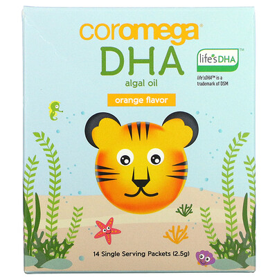 Coromega DHA Algal Oil, Orange, 14 Single Serve Packets, 2.5 g Each