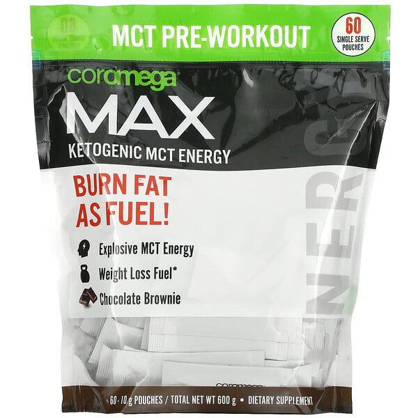 Max Ketogenic MCT Energy, Chocolate Brownie,  60 Single Serve Pouches, (10 g) Each