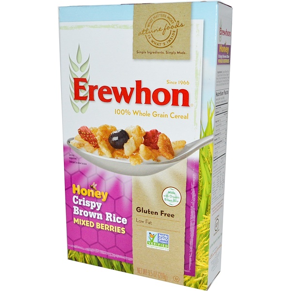 Erewhon, 100% Whole Grain Cereal, Honey Crispy Brown Rice, Mixed Berries, 9.5 oz (269 g) (Discontinued Item) 