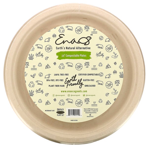 Earth's Natural Alternative, 10" Compostable Plates, 50 Pack