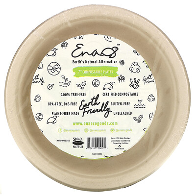 Earth's Natural Alternative 7' Compostable Plates, 50 Pack