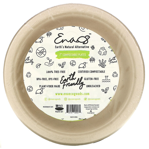 7" Compostable Plates, 50 Pack