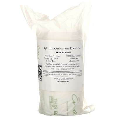 Earth's Natural Alternative 13 Gallon Compostable Kitchen Trash Bags, 30 Bags