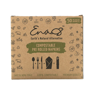 Earth's Natural Alternative Compostable Pre Rolled Napkins with Knife, Fork and Spoon, 50 Rolls