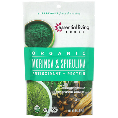 Essential Living Foods Organic Moringa & Spirulina, Antioxidant & Protein, 6 oz (170 g)