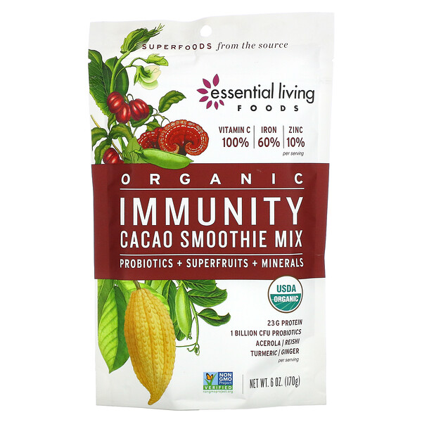 Organic Immunity Cacao Smoothie Mix, Probiotics + Superfruits + Minerals, 6 oz (170 g)