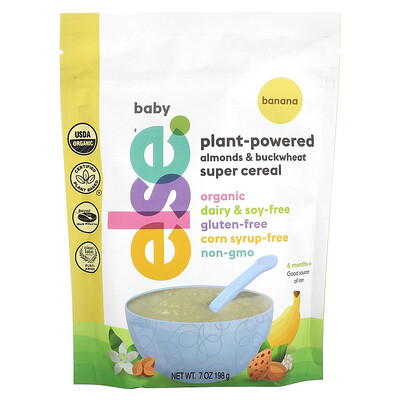 

Else, Baby, Plant-Powered Almonds & Buckwheat Super Cereal, 6+ Months, Banana, 7 oz (198 g)