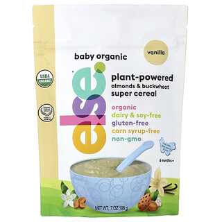 Else, Baby Organic, rostlinné super cereálie s mandlemi a pohankou, 6 měsíců+, vanilka, 198 g (7 oz)