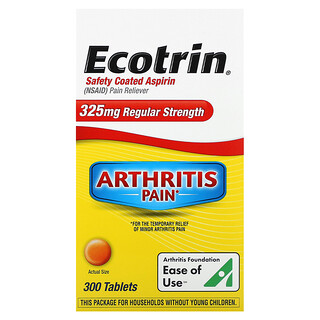 Ecotrin, Artrit Ağrısı, Güvenlik Kaplamalı Aspirin, Normal Güç, 325 mg, 300 Tablet