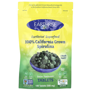 Earthrise, 100% in Californië geteelde spirulina, 500 mg, 180 tabletten