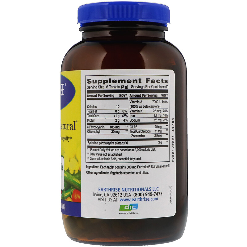 Earthrise, Spirulina Natural, 500 mg, 360 Tablets iHerb