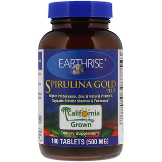 Earthrise, Spirulina Gold Plus, 500 mg, 180 Tabletas