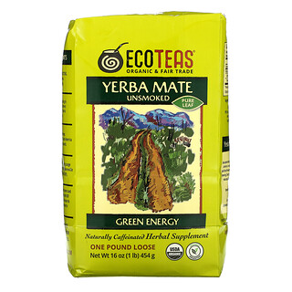 EcoTeas, Pur thé en feuilles Yerba Mate, Énergie verte, non fumé, 16 oz (454 g)