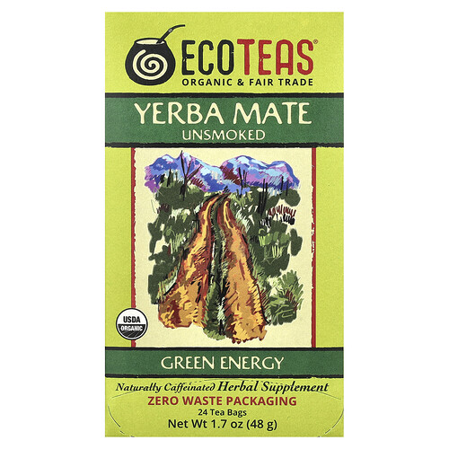 EcoTeas, Yerba Mate, Unsmoked, Green Energy, 24 Tea Bags, 1.7 oz (48 g)