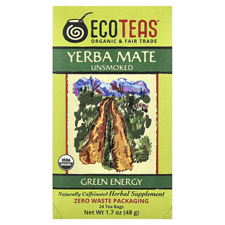 EcoTeas, Yerba mate, Energía verde, Sin fumar, 24 bolsitas de té, 48 g (1,7 oz)