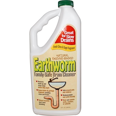 Earthworm 新鮮柑橘和鼠尾草家庭安全漏清潔劑, 32 fl oz (946 ml)