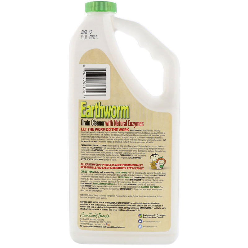 Earthworm, Drain Cleaner with Natural Enzymes, Fresh Citrus & Sage Fragrance, 32 fl oz (946 ml
