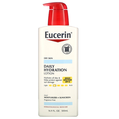 Eucerin Daily Hydration Lotion, SPF 15, Fragrance Free, 16.9 fl oz (500 ml)