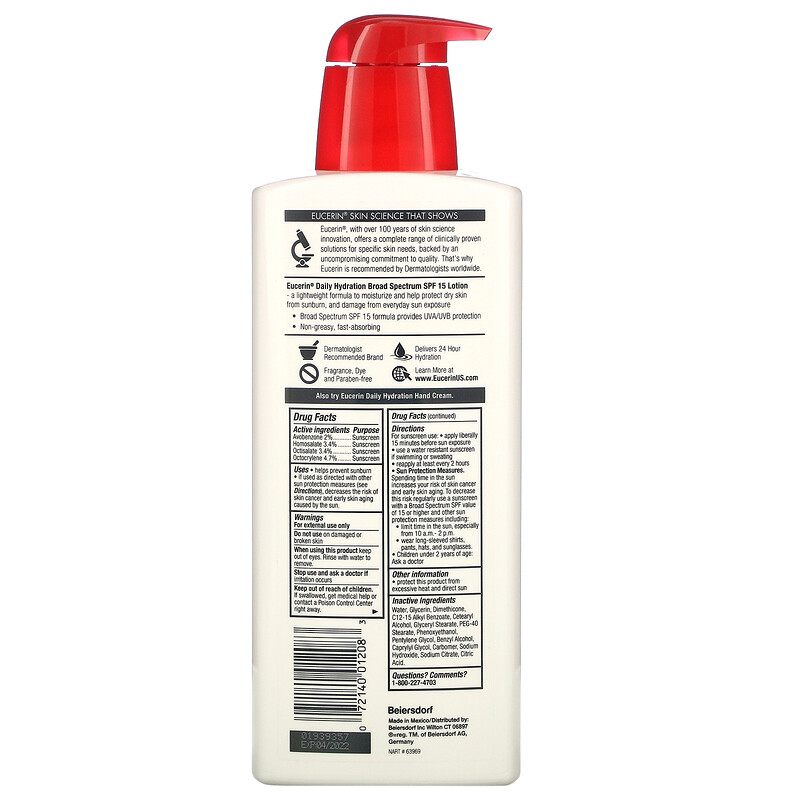 Eucerin, Daily Hydration Lotion, SPF 15, Fragrance Free, 16.9 fl oz