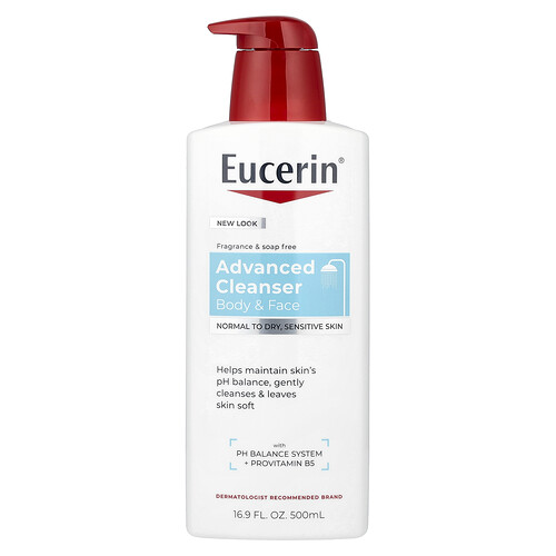 Eucerin Body & Face, Advanced Cleanser, Normal to Dry, Sensitive Skin, Fragrance Free, 16.9 fl oz (500 ml)