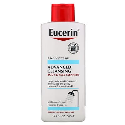 Eucerin Advanced Cleansing, Body and Face Cleanser, Fragrance Free, 16.9 fl oz (500 ml)