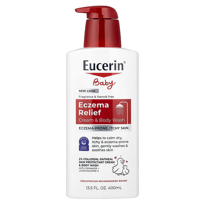 Eucerin, Bebés, Crema y jabón líquido para el cuerpo para aliviar el eczema, Sin fragancia, 400 ml (13,5 oz. líq.)