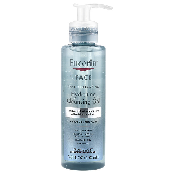 Eucerin Face, Hydrating Cleansing Gel + Hyaluronic Acid, Fragrance Free, 6.8 fl oz (200 ml)