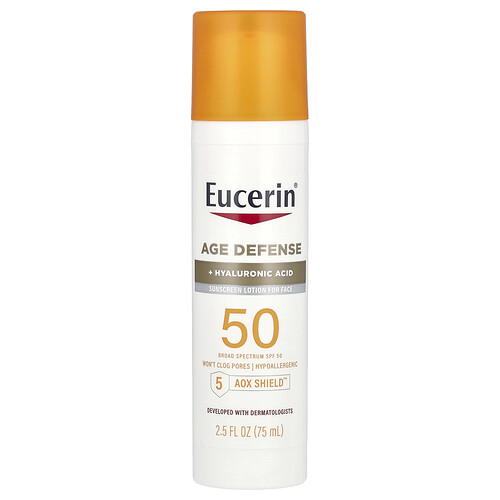 Eucerin Age Defense, Lightweight Sunscreen Lotion For Face, SPF 50, Fragrance Free, 2.5 fl oz (75 ml)