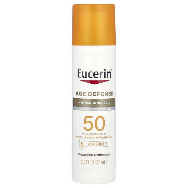 Eucerin Age Defense, Lightweight Sunscreen Lotion For Face, SPF 50, Fragrance Free, 2.5 fl oz (75 ml)