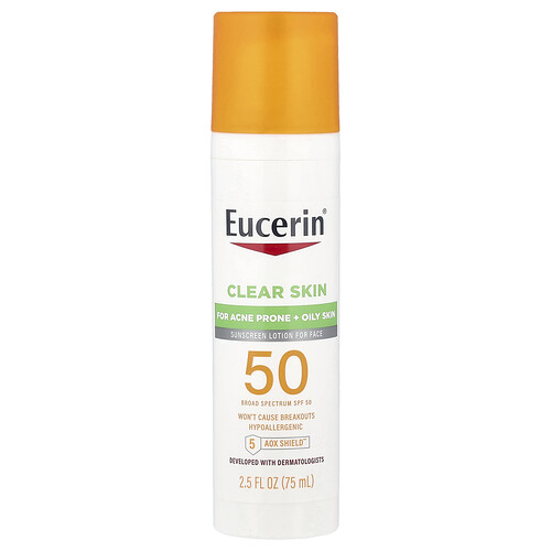 Eucerin Clear Skin, Lightweight Sunscreen Lotion for Face, SPF 50, Fragrance Free, 2.5 fl oz (75 ml)