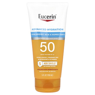 Eucerin, Advanced Hydration, Lightweight Sun Cream Lotion, SPF 50, Fragrance-Free, 150 ml (5 fl oz)