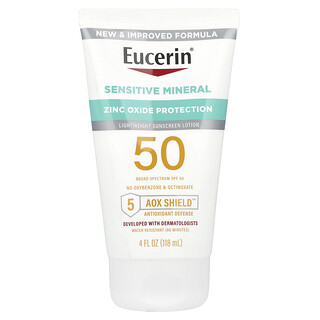 Eucerin, 敏感緩解礦物質，輕盈抗曬乳液，SPF 50，4 液量盎司（118 毫升）