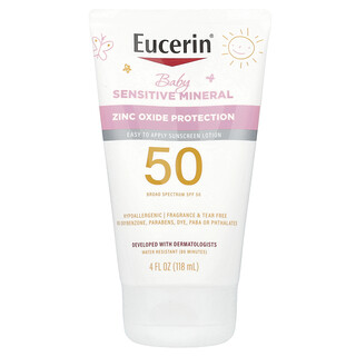 Eucerin, Для детей, минеральный солнцезащитный лосьон для чувствительной кожи, SPF 50, без отдушек, 118 мл (4 жидк. унц.)