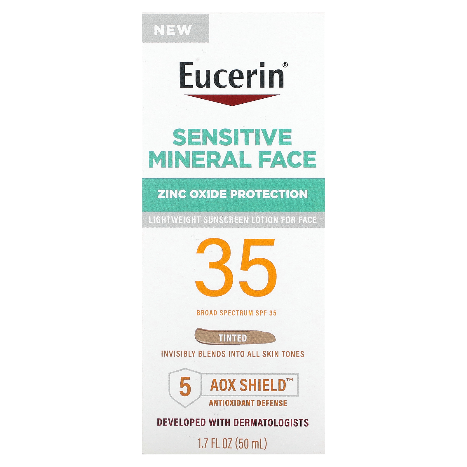 Eucerin, Sensitive Mineral Face Sunscreen Lotion, SPF 35, Tinted, 1.7