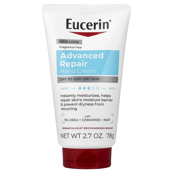 Eucerin Advanced Repair Hand Cream, Dry to Very Dry Skin, Fragrance Free, 2.7 oz (78 g)