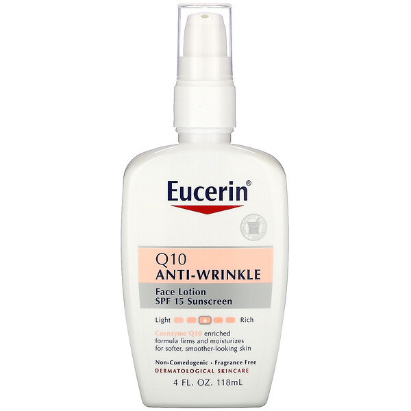 Eucerin, Q10 Anti-Wrinkle Sensitive Skin Lotion, SPF 15 Sunscreen, 4 fl oz (118 ml)