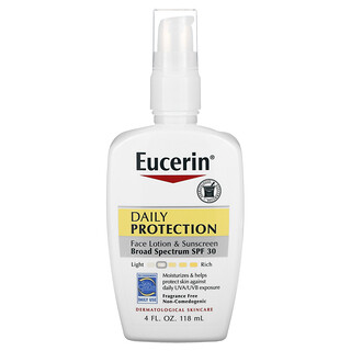 Eucerin, Loción facial y protector solar para protección diaria, FPS 30, Sin fragancia, 118 ml (4 oz. líq.)