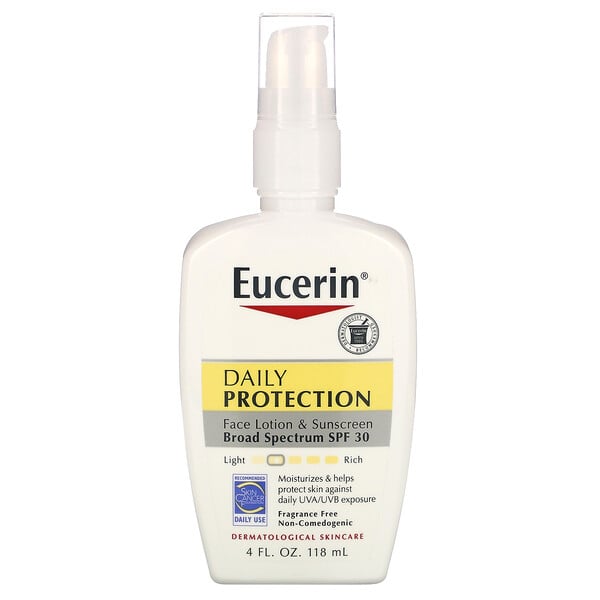 Eucerin, デイリープロテクション・モイスチャライジングフェイスローション、サンスクリーンSPF30、無香料、4オンス (118 ml)