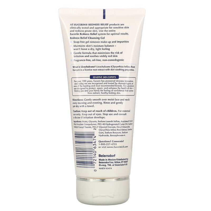 Eucerin, Redness Relief, Cleansing Gel, Fragrance Free, 6.8 fl oz (200 ...